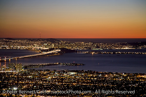 San Francisco Skyline from Berkeley Hills, Oakland Bay Bridge and San Francisco Bay